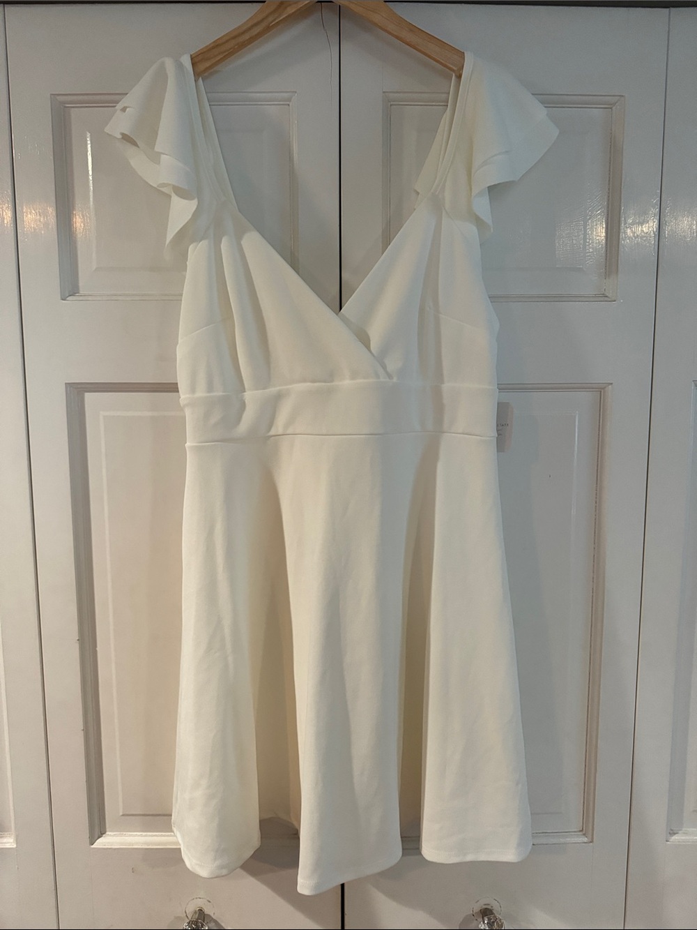 Altar'd State Cream V-Neck Flutter-Sleeve Mini Dress